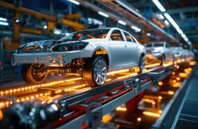 Cars on an assembly line